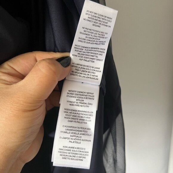 Adrianna Papell - Long Sequins Beaded One-Shoulder Gown - Dusty Navy. Size: 18W - Picture 12 of 16